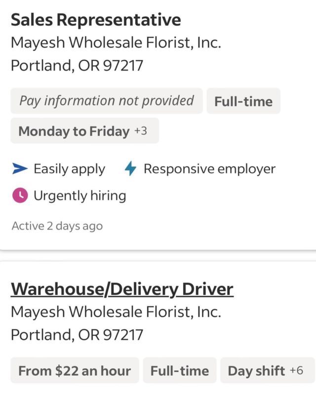 Attention floral community, new jobs available! Listed on indeed or feel free to reach out to Amy @mayeshportland  As a reminder PNWFA members, reach out if you need help posting listings on our site @pnwfassociation #portlandflowermarket #portlandflowers #oregonflowers #pnwflowers