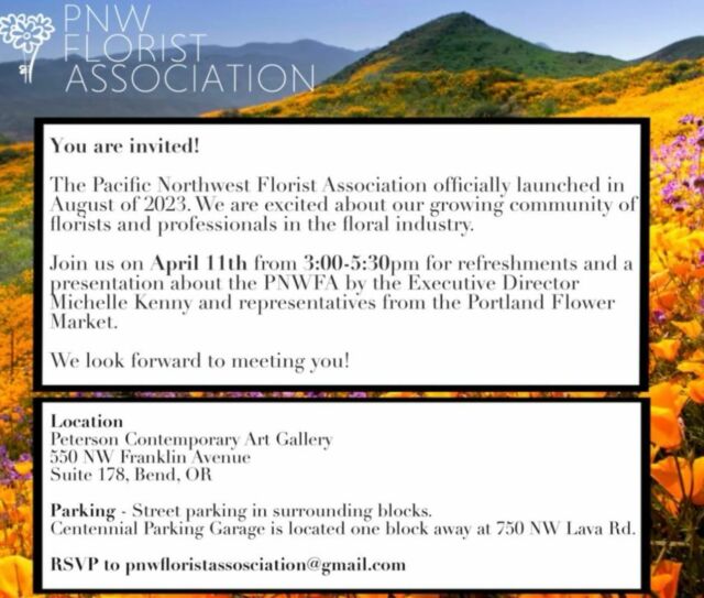 We are off to Bend this Thursday to meet florists in the central Oregon region. Reach out if you didn’t get a chance to register for our meet and greet reception. We are looking forward to meeting you! #pnwfloristassociation #pnwflorist #oregonflorists #centraloregonflorists #bendflorist #redmondflorist #bendflowershop #oregonflowershop
